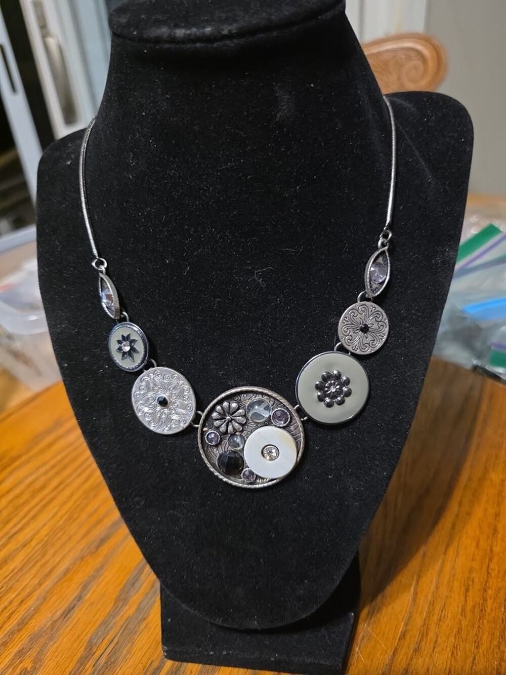 Vintage Button Style Necklace with Mixed Metal Discs